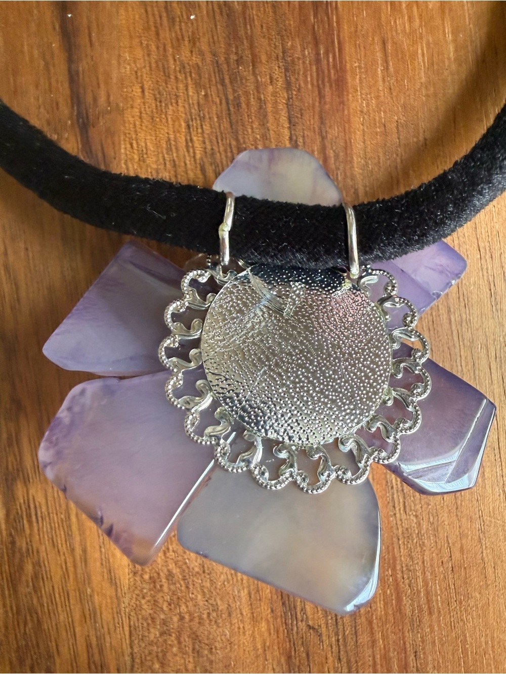 New Chico's Black Velvet Choker with Lavender Flower Gemstone Cluster Floral - Picture 8 of 9